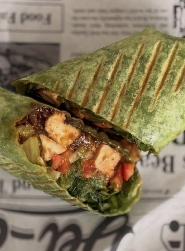 A grilled wrap cut open